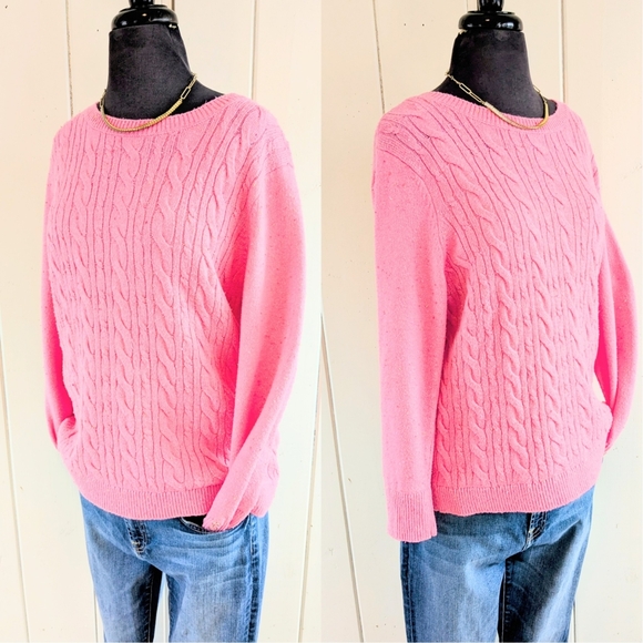 Talbots Pink Cable-Knit Crew Sweater sz XLP - Picture 4 of 12